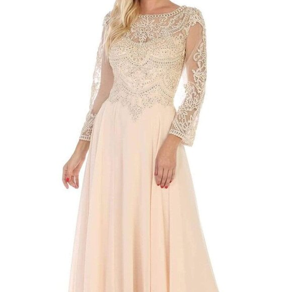NWT May Queen MQ1615B Sheer Mother of the Bride Champagne Size 6XL - Picture 1 of 9